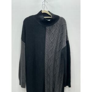 Callahan Womens Sweater Dress Cable Knit High Neck Long Sleeve Black Gray Size S